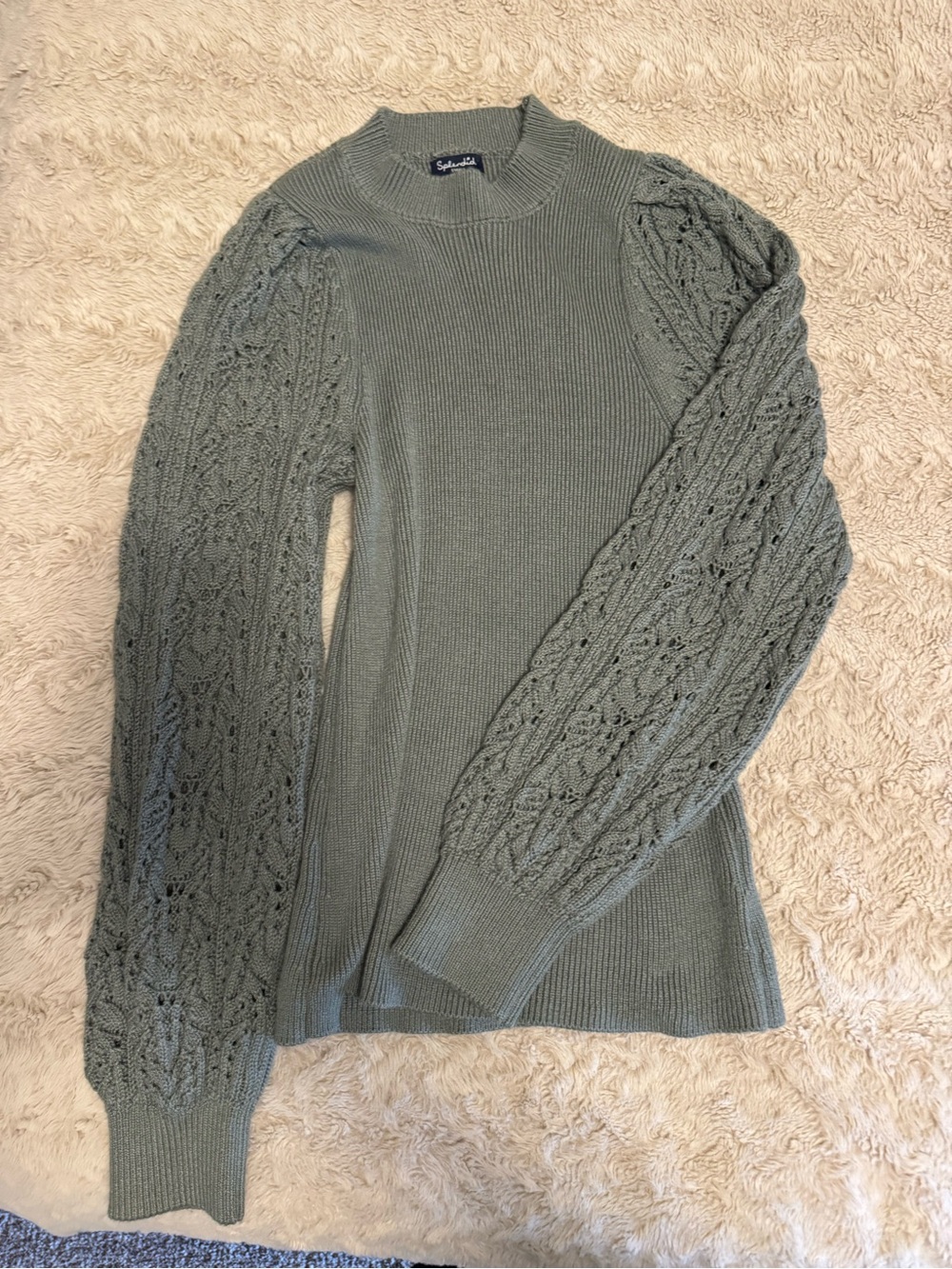 Splendid Sage Green Cable Sleeve mockneck Sweater